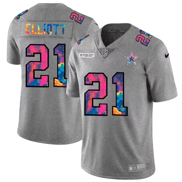 Men's Dallas Cowboys #21 Ezekiel Elliott 2020 Grey Crucial Catch Limited Stitched Jersey
